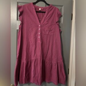 Pilcro Anthropologie Raspberry short sleeve frayed edge dress size Small